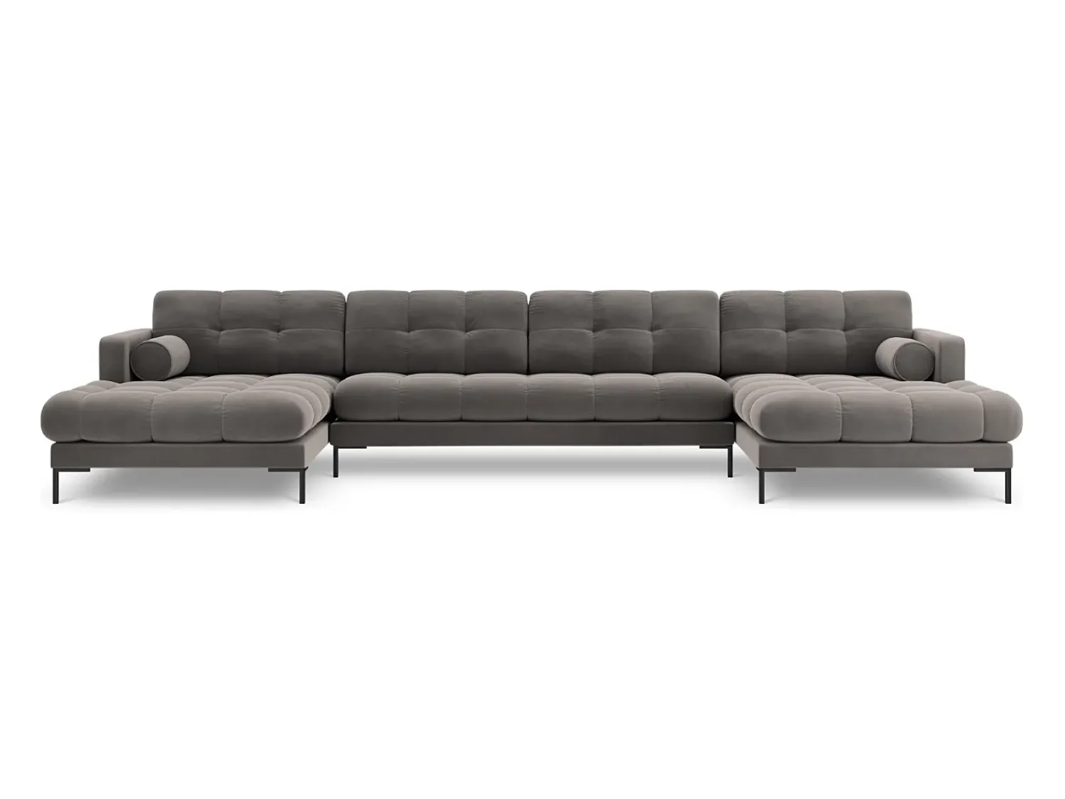 Cosmopolitan Design - Sofá panorâmico "Bali" 7 lugares em veludo cinza claro - 383x185x75cm^ Sofá