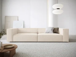 Sofá|Cosmopolitan Design - Sofá "Arendal" 4 lugares em tecido chenille claro - 244x102x70cm Bege