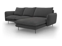 Cosmopolitan Design - Sofá de canto direito "Vienna" 5 lugares em tecido estrutural cinza escuro - 255x170x95cm^ Sofá