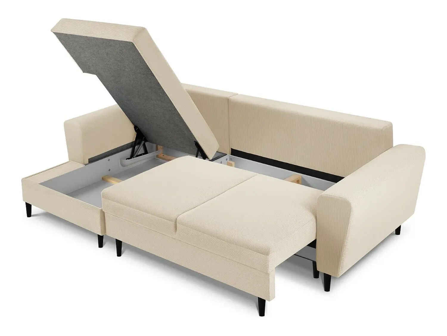 Sofá*Cosmopolitan Design - Sofá convertível de canto esquerdo com caixa de arrumação "Kyoto" 4 lugares em veludo cotelê - 241x145x88cm Bege