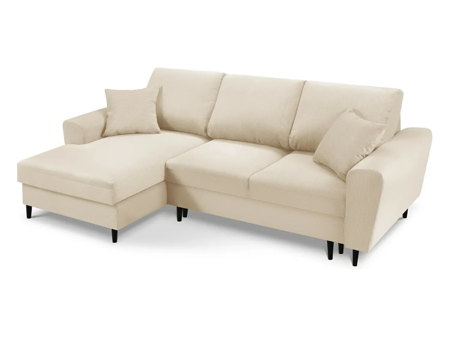 Sofá*Cosmopolitan Design - Sofá convertível de canto esquerdo com caixa de arrumação "Kyoto" 4 lugares em veludo cotelê - 241x145x88cm Bege