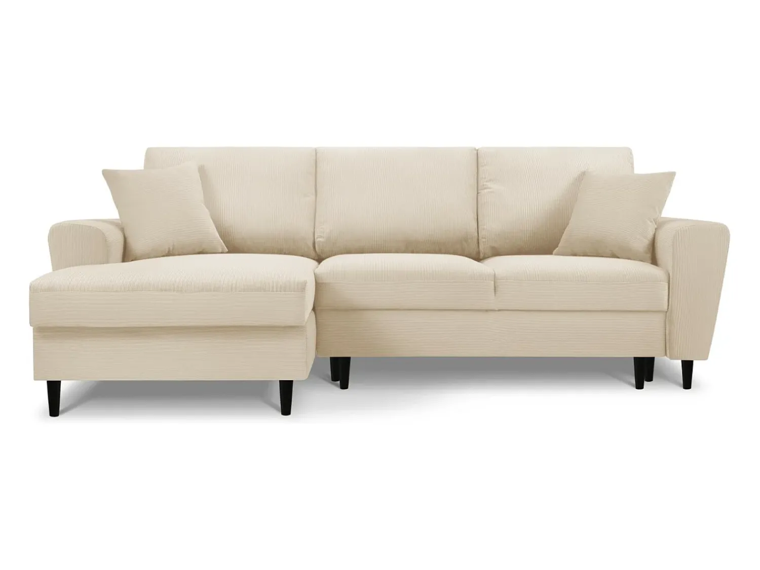 Sofá*Cosmopolitan Design - Sofá convertível de canto esquerdo com caixa de arrumação "Kyoto" 4 lugares em veludo cotelê - 241x145x88cm Bege