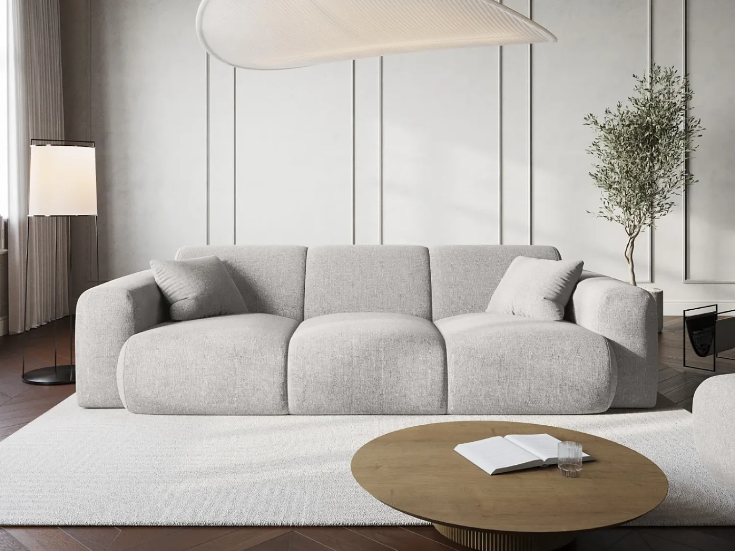 Sofá|Cosmopolitan Design - Sofá "Nolio" 3 lugares em tecido chenille cinza claro - 235x95x72cm Cinzento claro