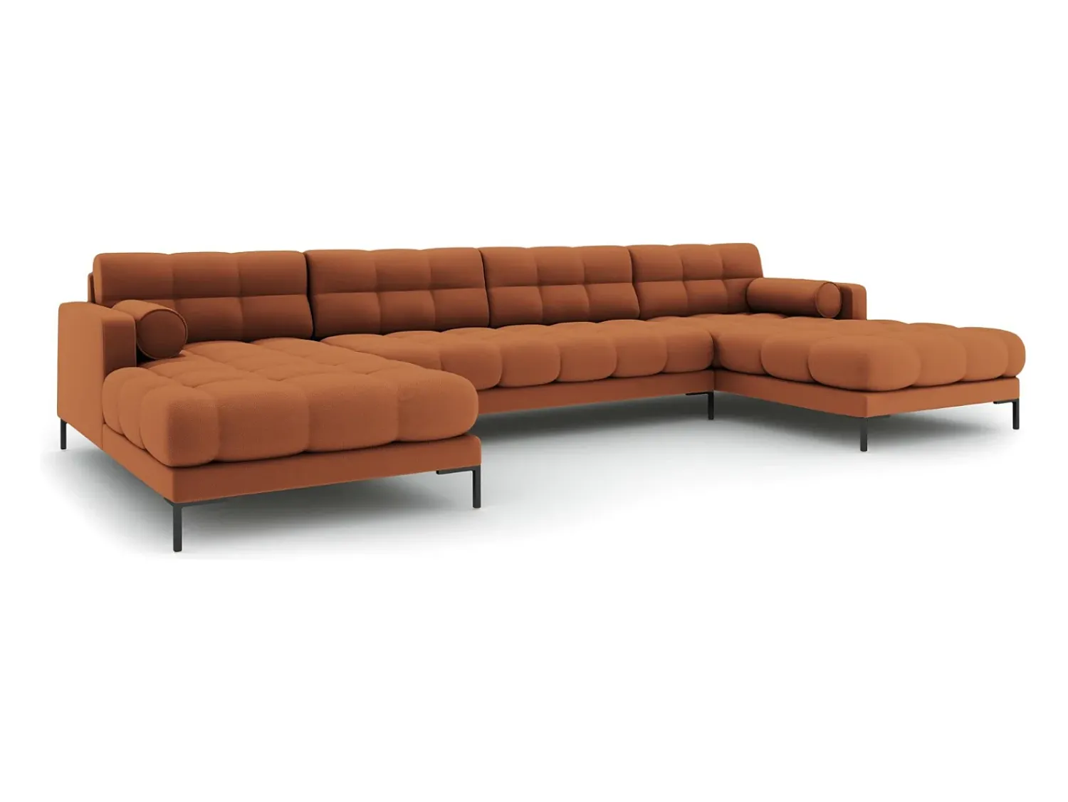 Sale Cosmopolitan Design - Sofá panorâmico "Bali" 7 lugares em tecido estrutural tijolo - 383x185x75cm Terracota