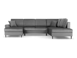 Cosmopolitan Design - Sofá panorâmico convertível em linha reta com caixa de arrumação "Kyoto" 7 lugares em veludo cinza claro - 313x194x88cm^ Sofá