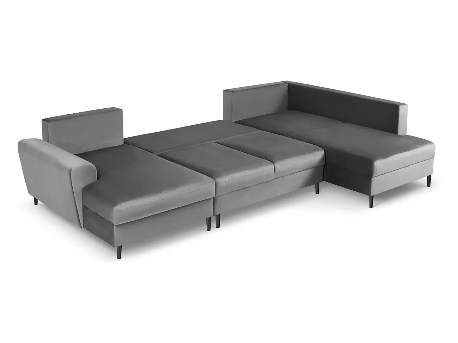 Cosmopolitan Design - Sofá panorâmico convertível em linha reta com caixa de arrumação "Kyoto" 7 lugares em veludo cinza claro - 313x194x88cm^ Sofá