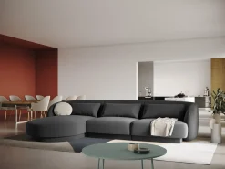Cosmopolitan Design - Sofá de canto esquerdo "Tulum" 4 lugares em veludo cinza - 255x156x70cm^ Sofá