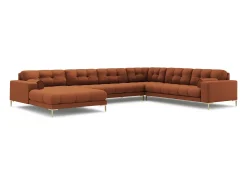 New Cosmopolitan Design - Sofá de canto direito panorâmico "Bali" 7 lugares em tecido estrutural tijolo - 327x256x75cm Terracota