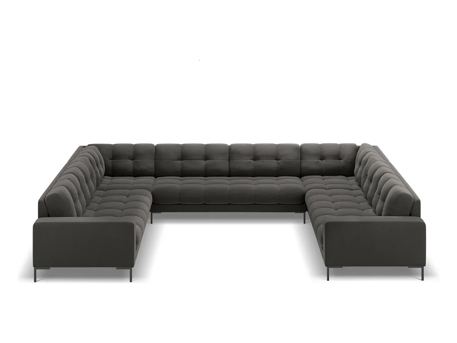 New Cosmopolitan Design - Sofá panorâmico "Bali" 9 lugares em veludo cinza escuro - 327x256x75cm Cinza antracite