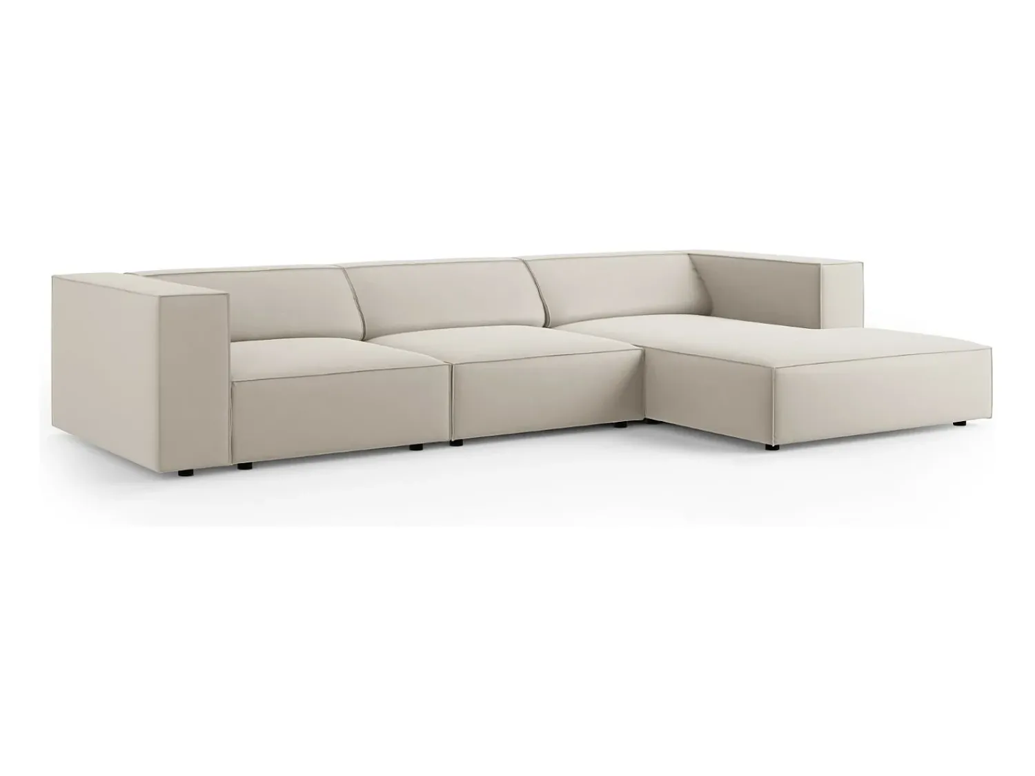Clearance Cosmopolitan Design - Sofá de canto direito "Arendal" 4 lugares em veludo cru - 284x166x70cm Branco sujo