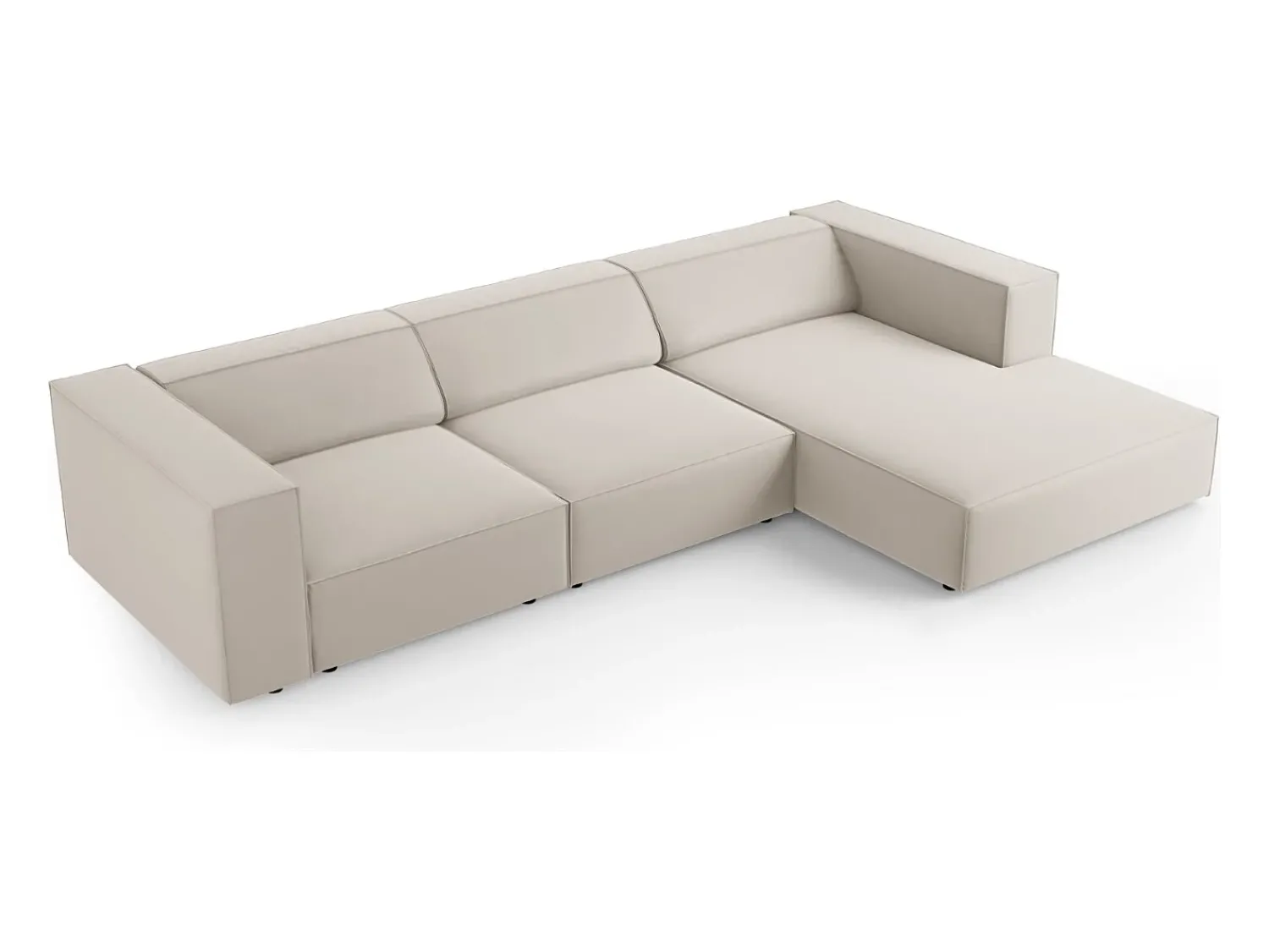 Clearance Cosmopolitan Design - Sofá de canto direito "Arendal" 4 lugares em veludo cru - 284x166x70cm Branco sujo