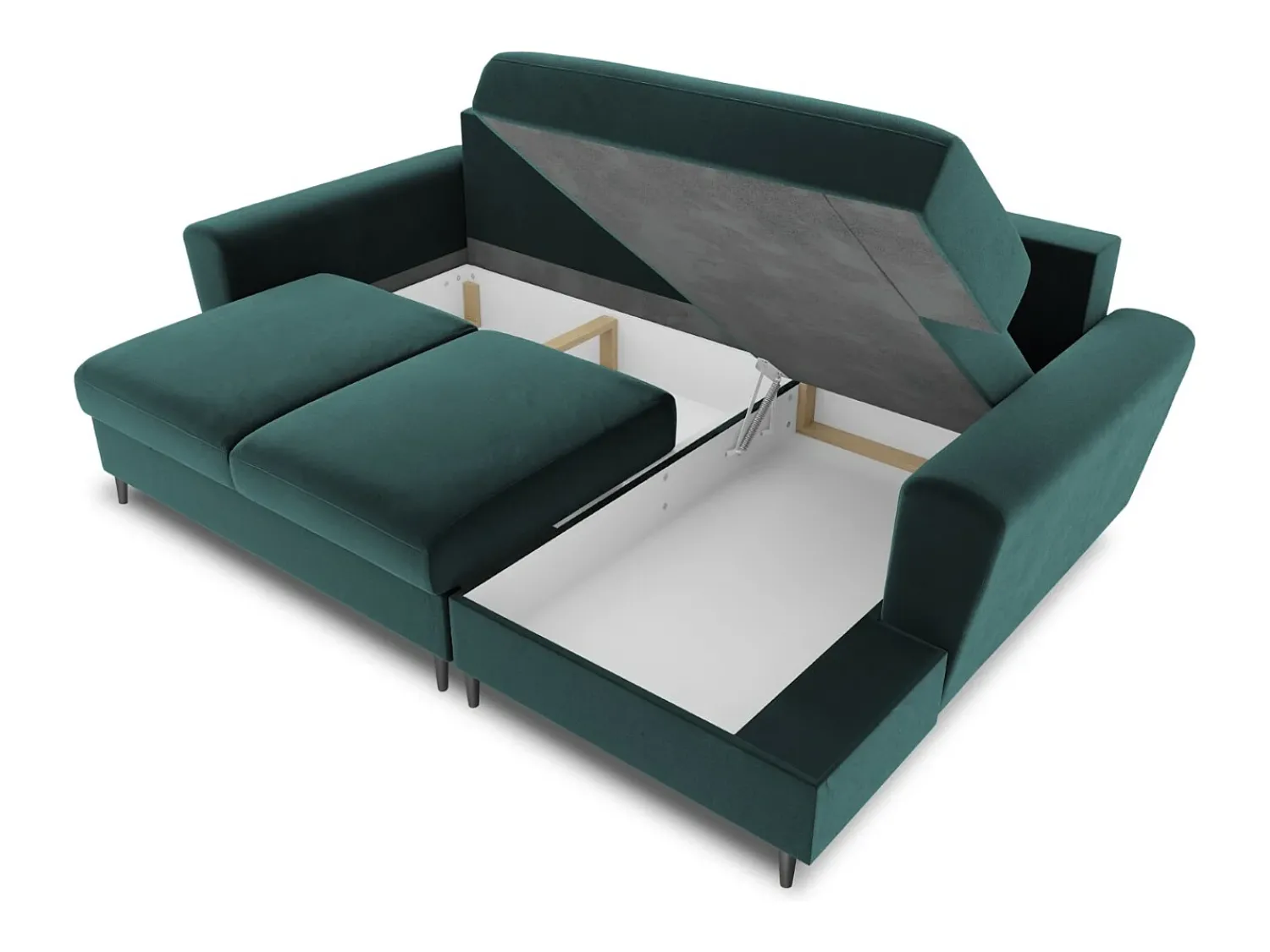 Sofá|Cosmopolitan Design - Sofá convertível de canto direito com caixa de arrumação "Kyoto" 4 lugares em veludo petróleo - 241x145x88cm Verde esmeralda