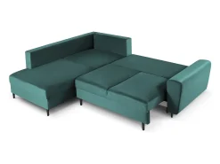 Sofá*Cosmopolitan Design - Sofá convertível de canto esquerdo com caixa de arrumação "Kyoto" 5 lugares em veludo petróleo - 243x194x88cm Verde esmeralda