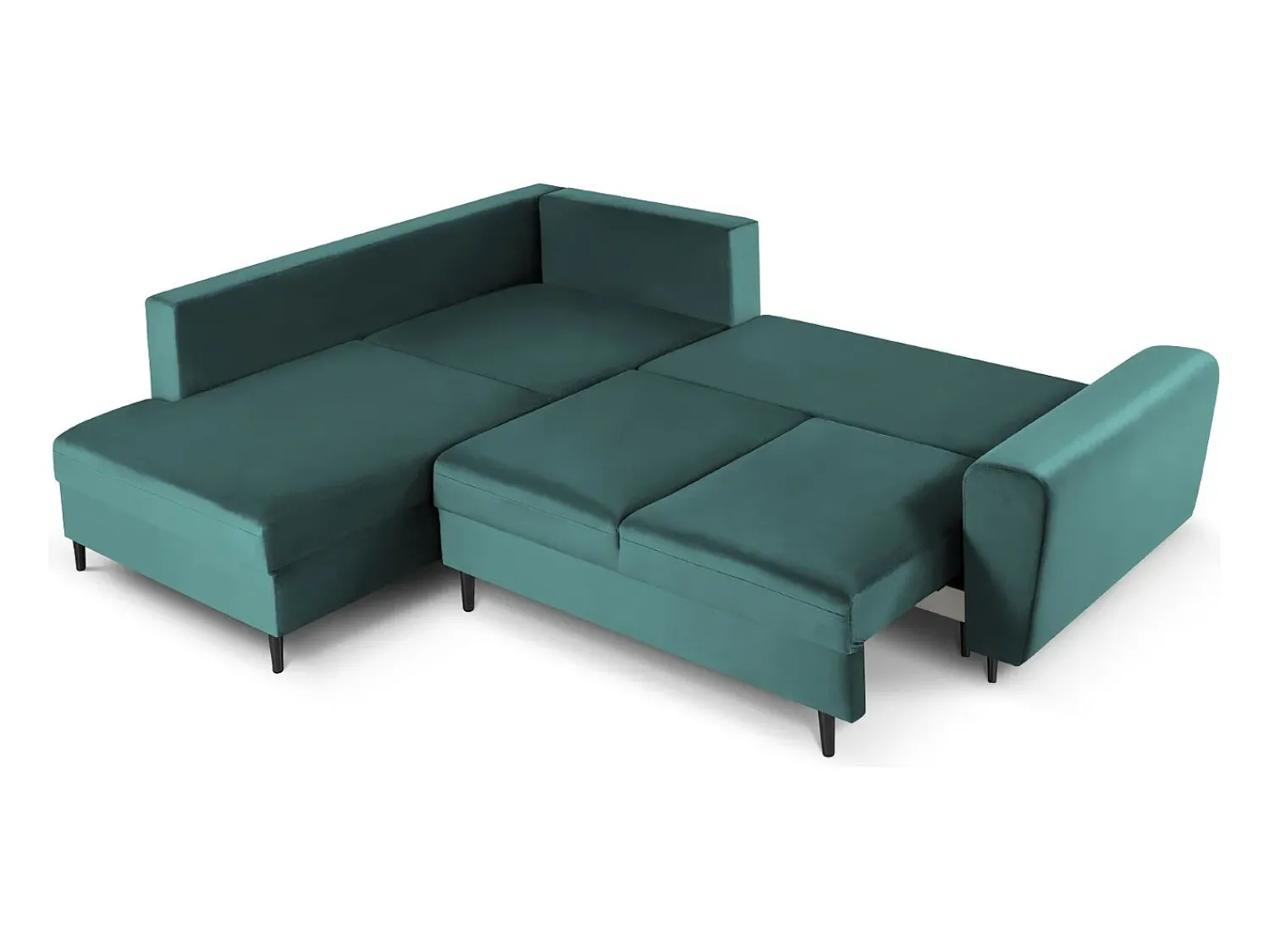Sofá*Cosmopolitan Design - Sofá convertível de canto esquerdo com caixa de arrumação "Kyoto" 5 lugares em veludo petróleo - 243x194x88cm Verde esmeralda