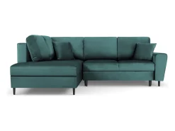 Sofá*Cosmopolitan Design - Sofá convertível de canto esquerdo com caixa de arrumação "Kyoto" 5 lugares em veludo petróleo - 243x194x88cm Verde esmeralda
