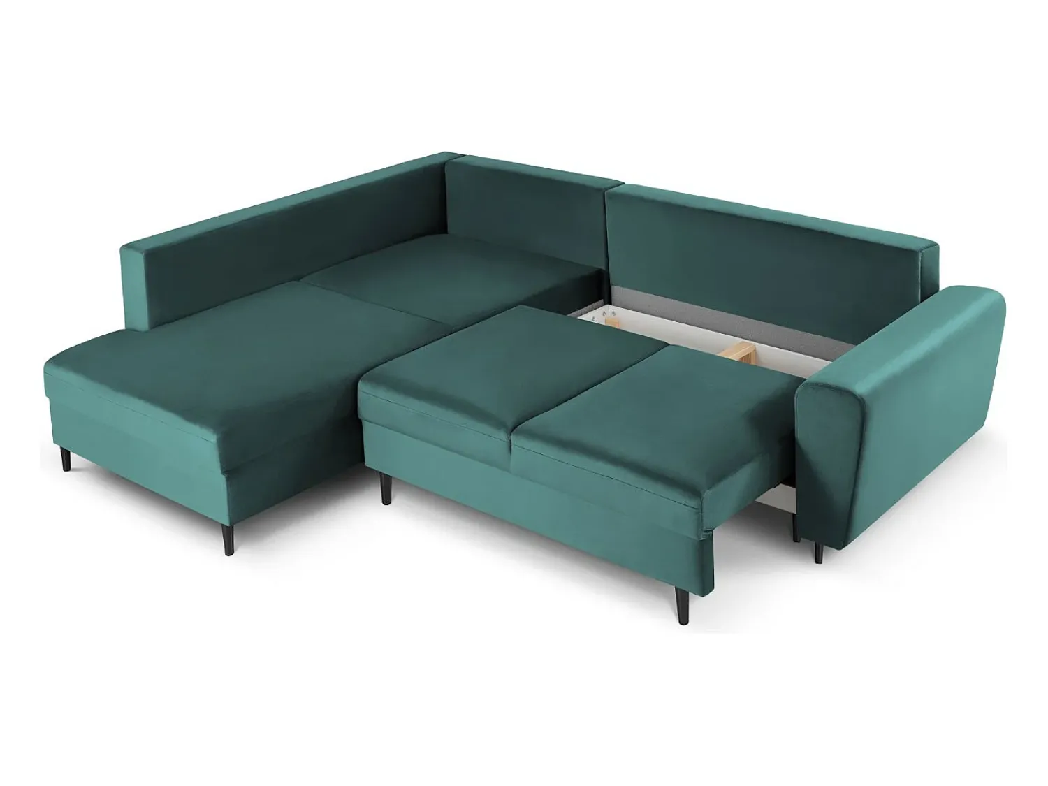 Sofá*Cosmopolitan Design - Sofá convertível de canto esquerdo com caixa de arrumação "Kyoto" 5 lugares em veludo petróleo - 243x194x88cm Verde esmeralda