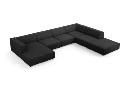 Clearance Cosmopolitan Design - Sofá de canto direito panorâmico "Arendal" 7 lugares em tecido chenille - 364x262x70cm Preto