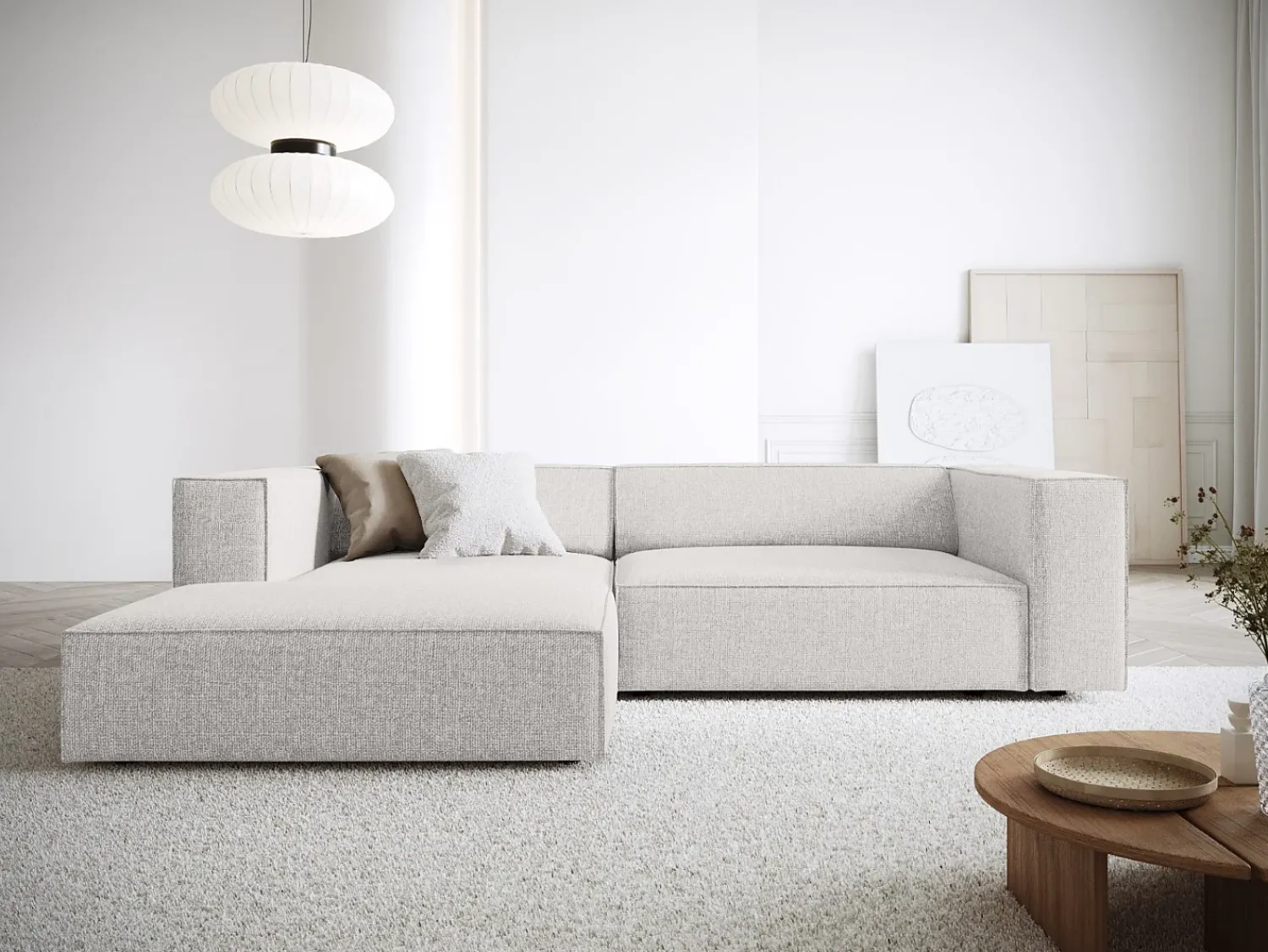 Sofá*Cosmopolitan Design - Sofá de canto esquerdo "Arendal" 3 lugares em tecido chenille cinza claro - 224x166x70cm Cinzento claro