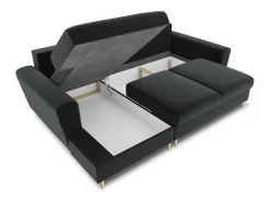 Sofá*Cosmopolitan Design - Sofá convertível de canto esquerdo com caixa de arrumação "Kyoto" 4 lugares em veludo cinza escuro - 241x145x88cm Cinza antracite