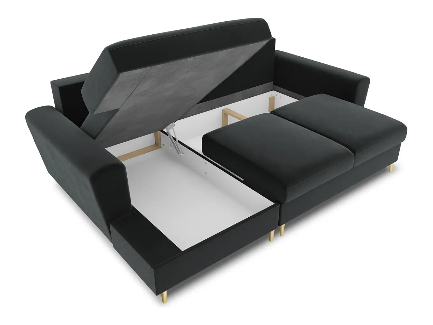 Sofá*Cosmopolitan Design - Sofá convertível de canto esquerdo com caixa de arrumação "Kyoto" 4 lugares em veludo cinza escuro - 241x145x88cm Cinza antracite