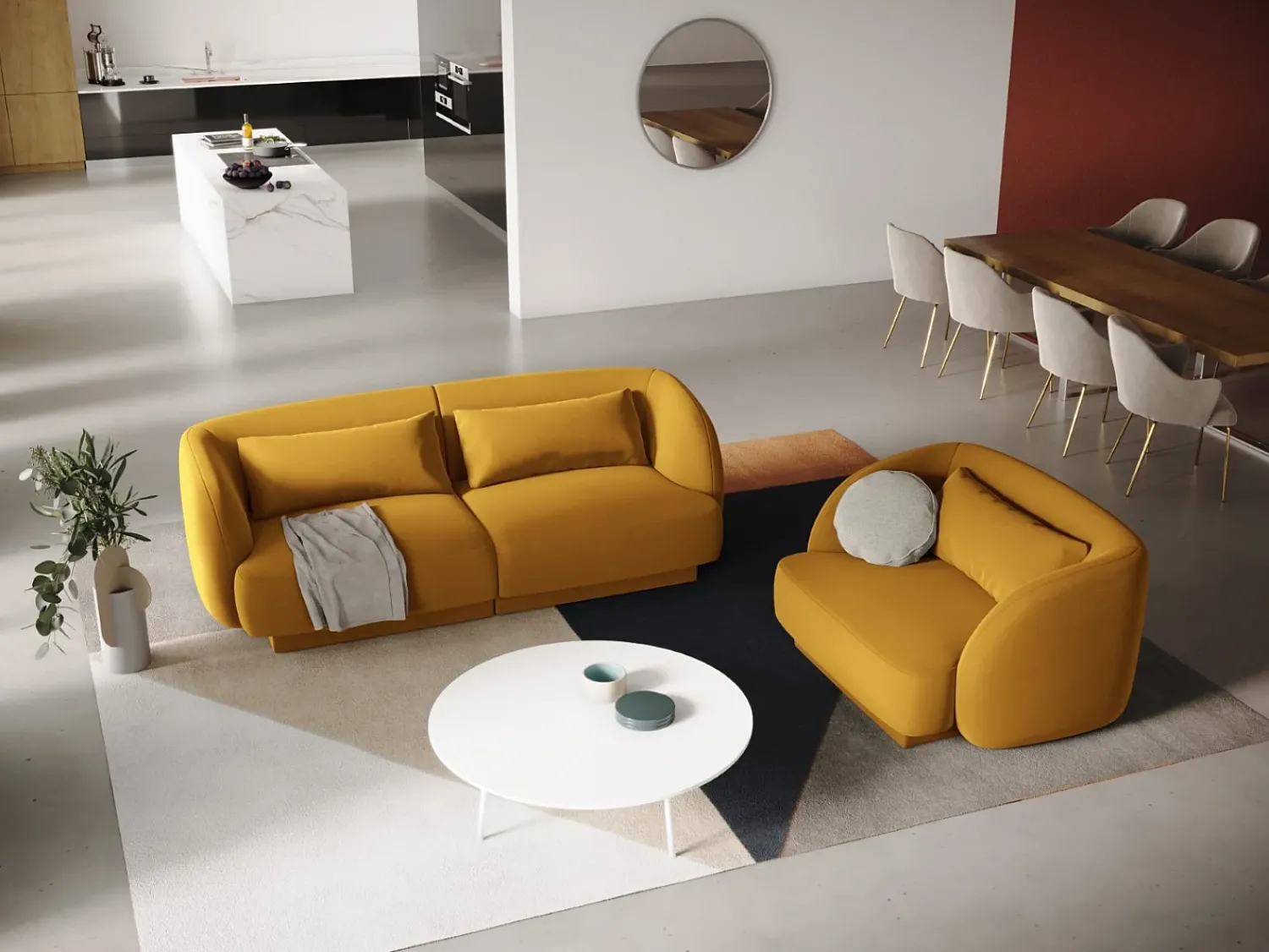 New Cosmopolitan Design - Sofá "Tulum" 2 lugares em veludo - 180x90x70cm Amarelo