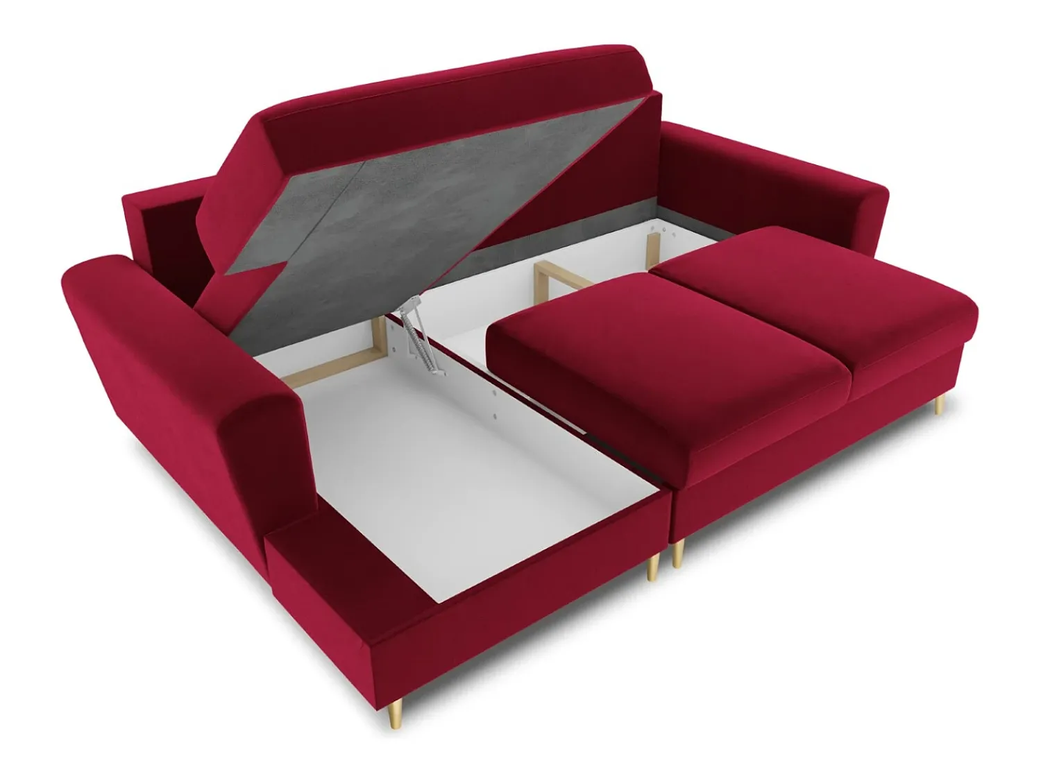 Sofá|Cosmopolitan Design - Sofá convertível de canto esquerdo com caixa de arrumação "Kyoto" 4 lugares em veludo - 241x145x88cm Vermelho