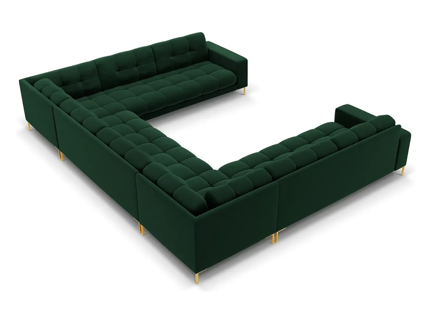 Sofá|Cosmopolitan Design - Sofá panorâmico "Bali" 9 lugares em veludo verde garrafa - 327x256x75cm Verde pinho