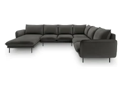 Sofá*Cosmopolitan Design - Sofá de canto direito panorâmico "Vienna" 7 lugares em veludo cinza escuro - 330x235x95cm Cinza antracite
