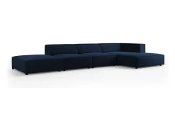 Clearance Cosmopolitan Design - Sofá de canto direito "Arendal" 5 lugares em veludo azul real - 341x166x70cm Azul escuro