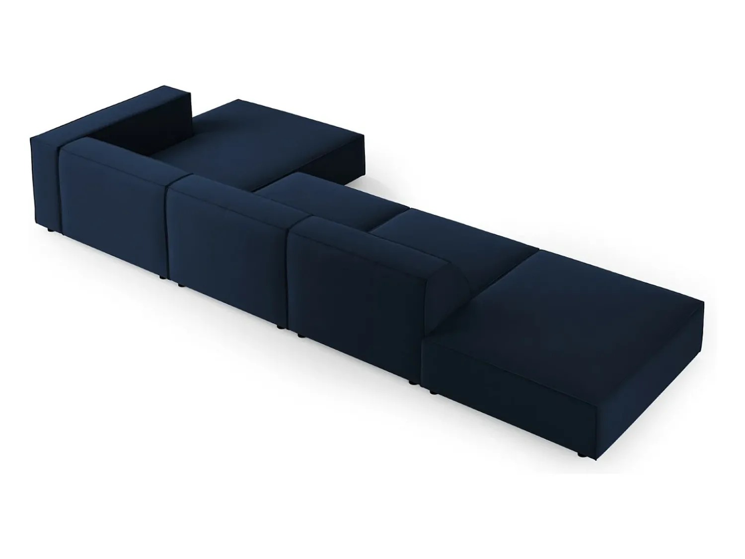 Clearance Cosmopolitan Design - Sofá de canto direito "Arendal" 5 lugares em veludo azul real - 341x166x70cm Azul escuro