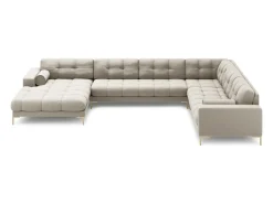Sofá|Cosmopolitan Design - Sofá de canto direito panorâmico "Bali" 7 lugares em tecido estrutural - 327x256x75cm Bege