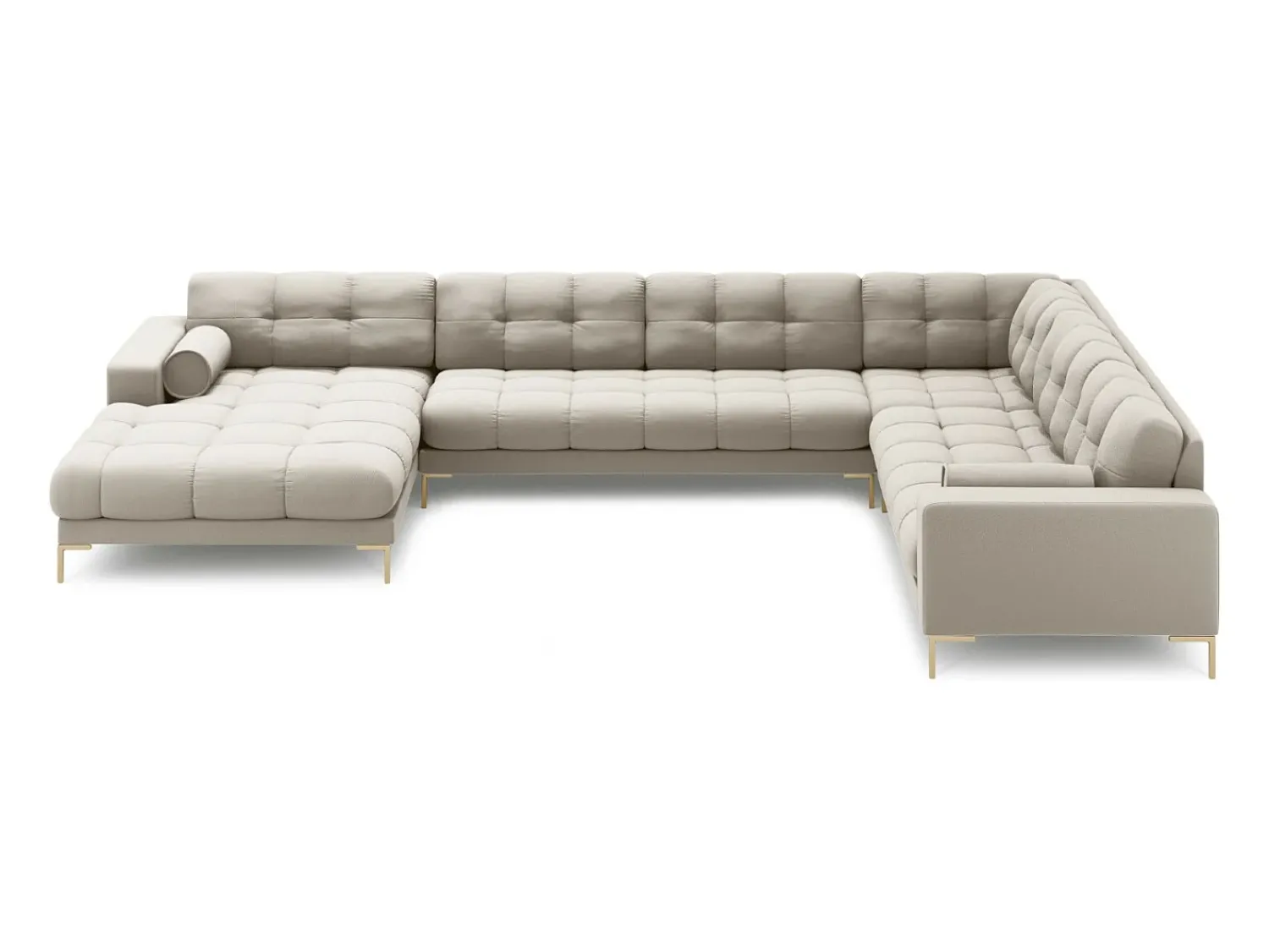 Sofá|Cosmopolitan Design - Sofá de canto direito panorâmico "Bali" 7 lugares em tecido estrutural - 327x256x75cm Bege