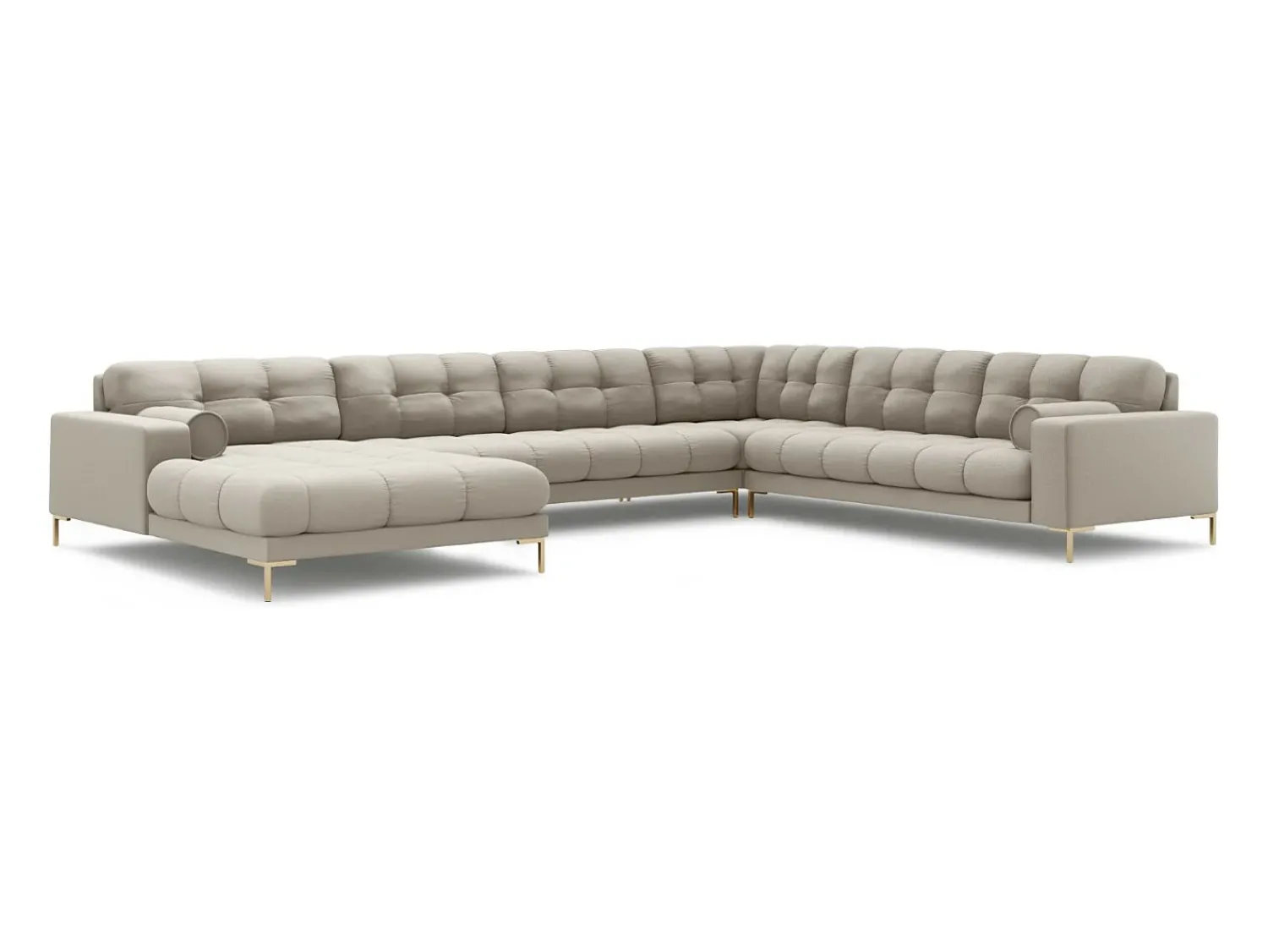 Sofá|Cosmopolitan Design - Sofá de canto direito panorâmico "Bali" 7 lugares em tecido estrutural - 327x256x75cm Bege