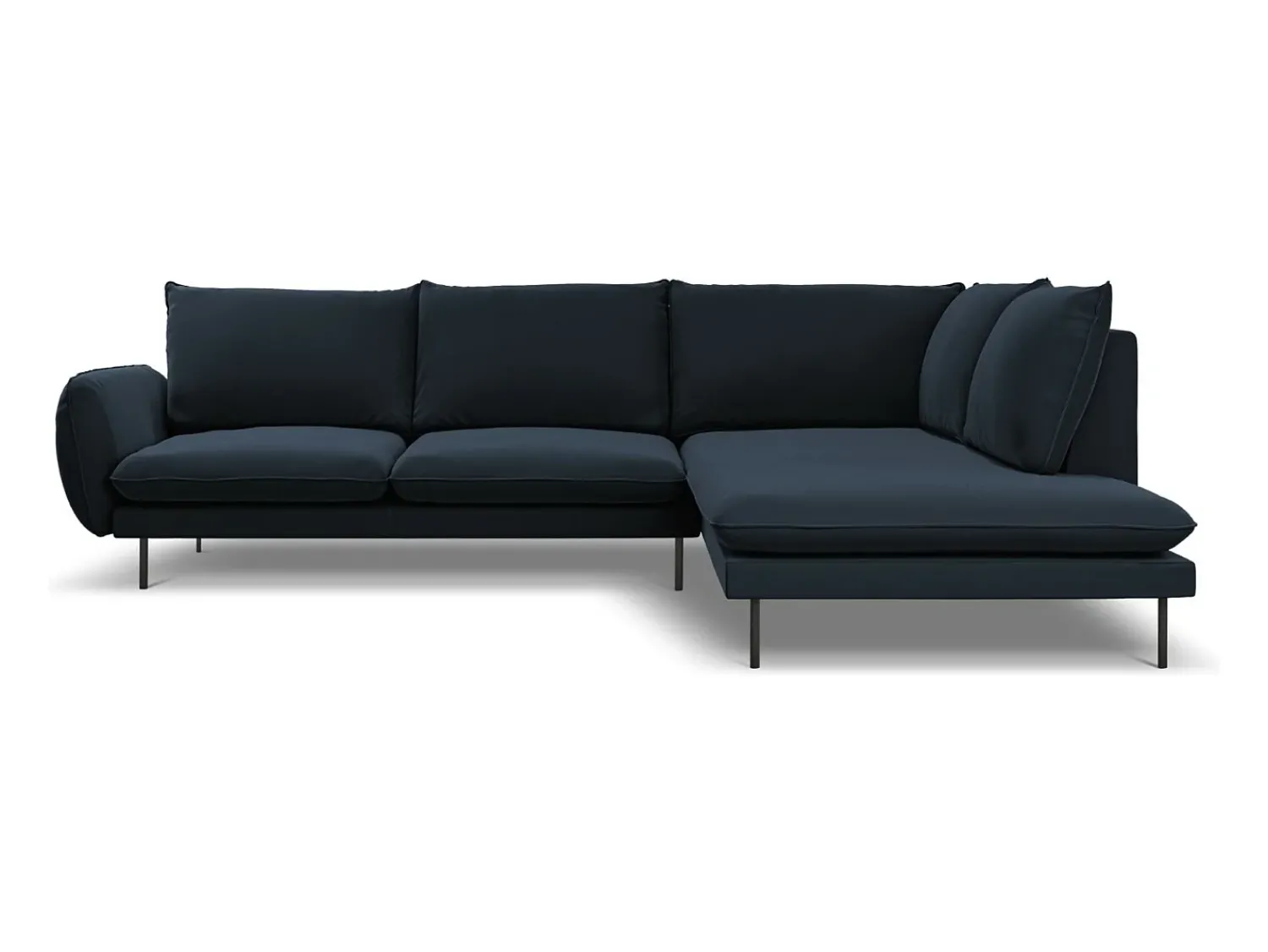 Sofá|Cosmopolitan Design - Sofá de canto direito "Vienna" 6 lugares em veludo - 275x185x95cm Azul escuro