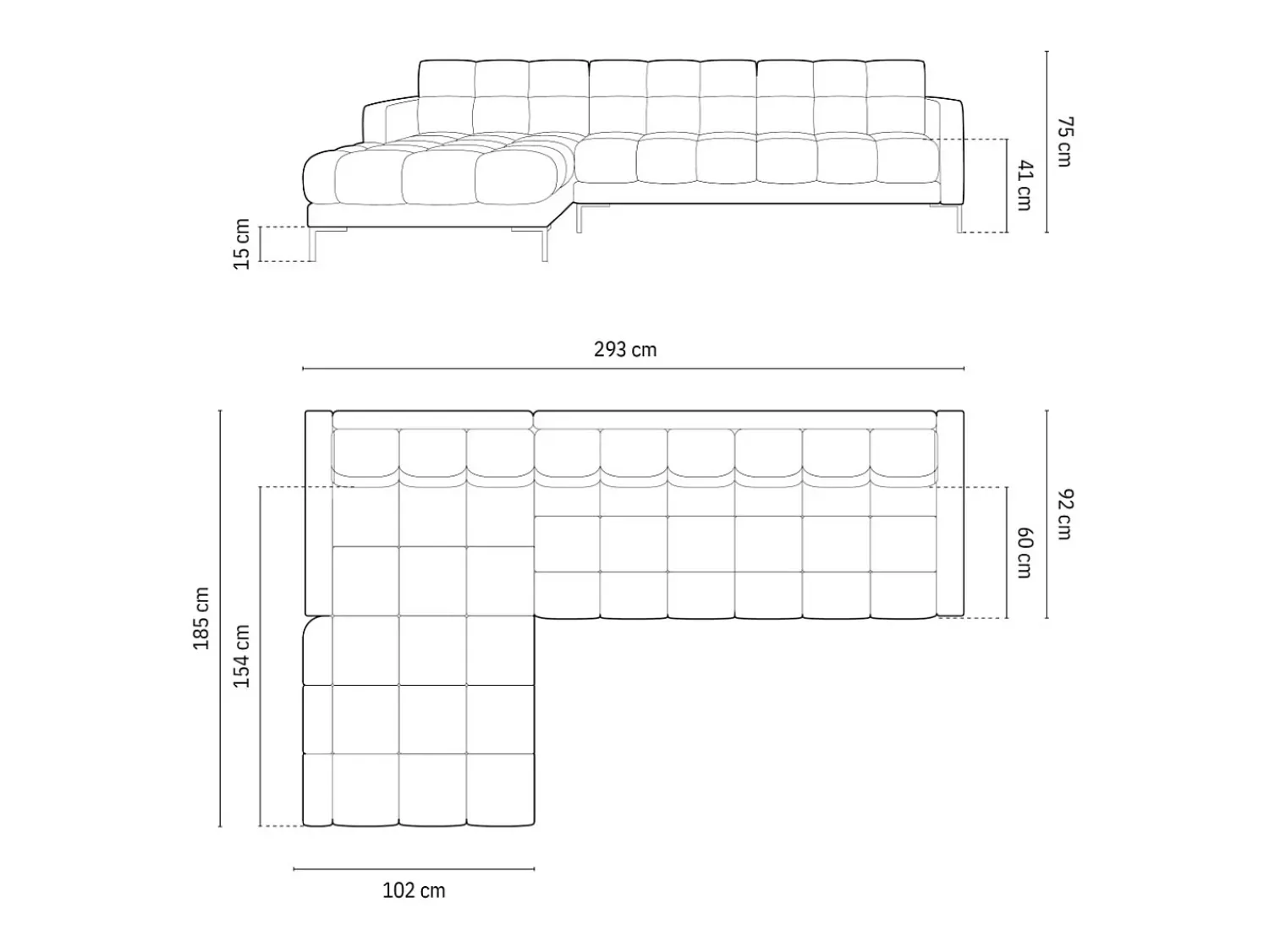 Sofá*Cosmopolitan Design - Sofá de canto esquerdo "Bali" 5 lugares em tecido estrutural claro - 293x185x75cm Bege