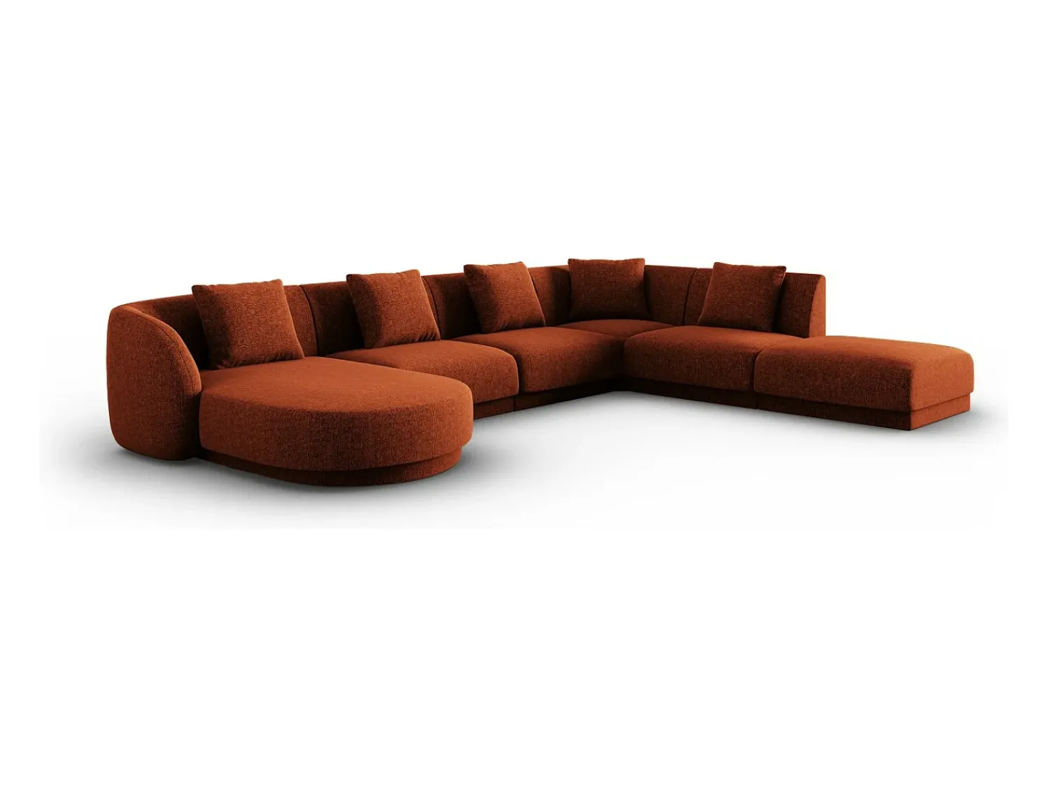 Sofá|Cosmopolitan Design - Sofá de canto direito panorâmico "Tulum" 6 lugares em tecido chenille - 330x255x70cm Terracota
