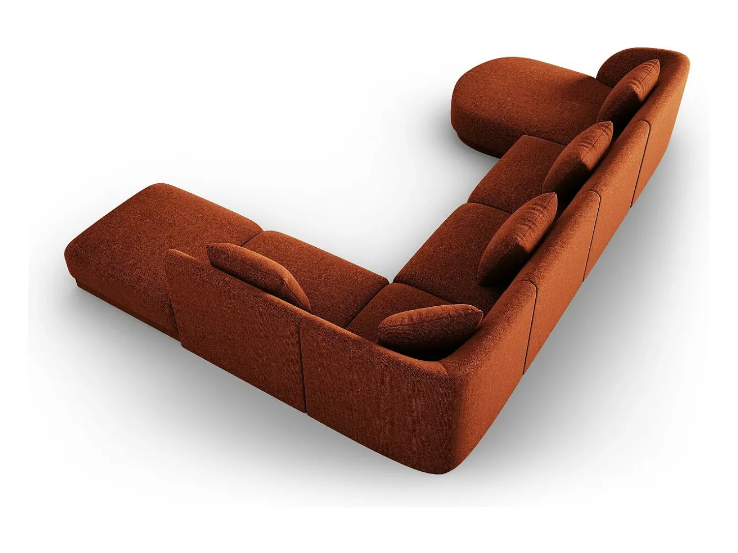 Sofá|Cosmopolitan Design - Sofá de canto direito panorâmico "Tulum" 6 lugares em tecido chenille - 330x255x70cm Terracota