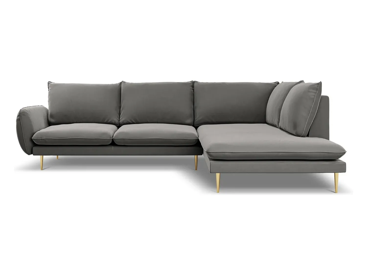 Sofá*Cosmopolitan Design - Sofá de canto direito "Vienna" 6 lugares em veludo cinza claro - 275x185x95cm Cinzento claro