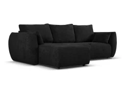 New Cosmopolitan Design - Sofá convertível de canto esquerdo com caixa de arrumação "Matera" 4 lugares em tecido chenille - 253x173x86cm Preto