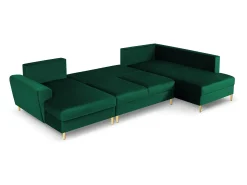 Cosmopolitan Design - Sofá panorâmico convertível em linha reta com caixa de arrumação "Kyoto" 7 lugares em veludo verde garrafa - 313x194x88cm^ Sofá