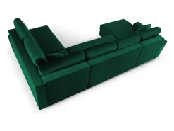 Cosmopolitan Design - Sofá panorâmico convertível em linha reta com caixa de arrumação "Kyoto" 7 lugares em veludo verde garrafa - 313x194x88cm^ Sofá