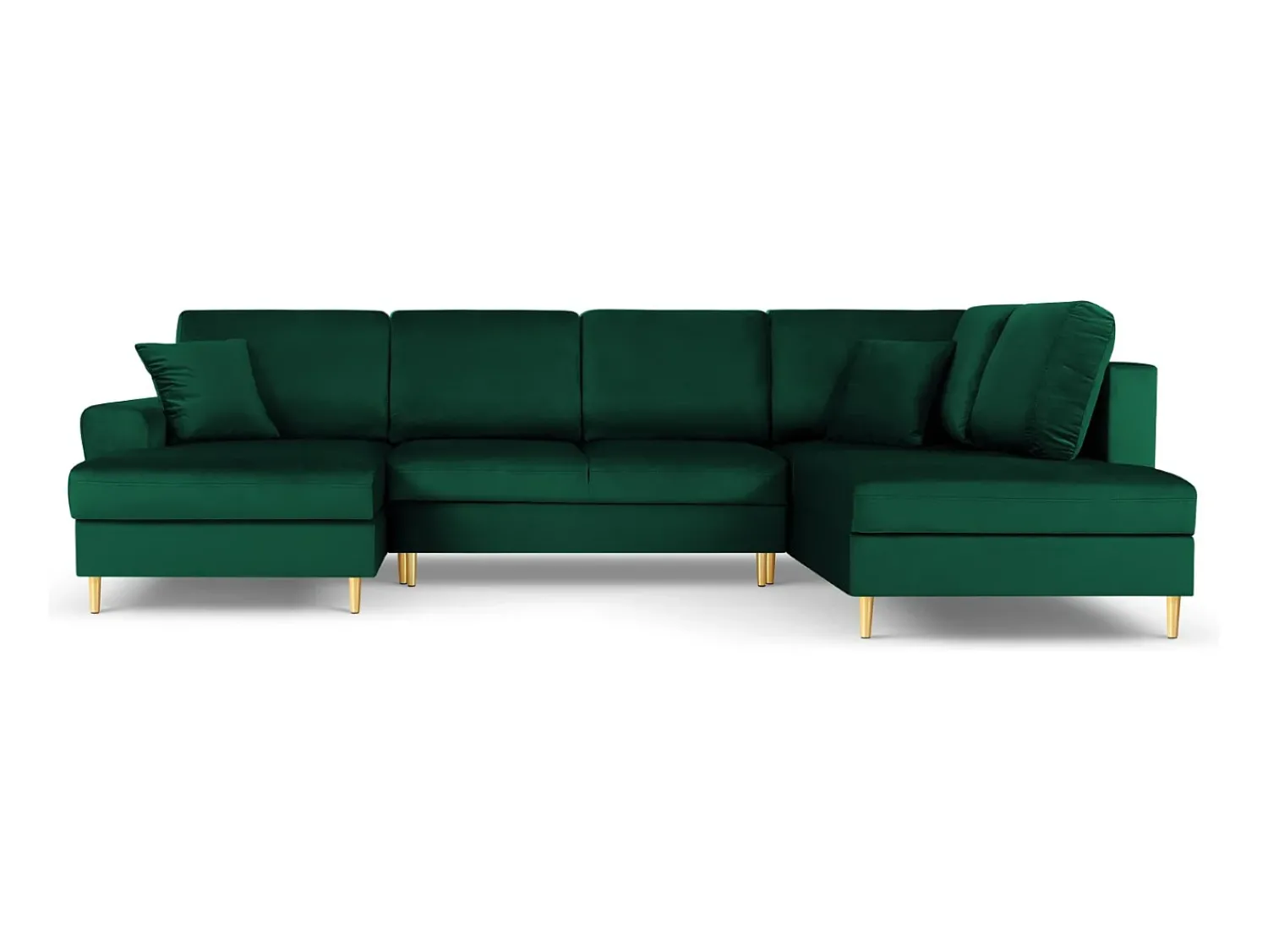 Cosmopolitan Design - Sofá panorâmico convertível em linha reta com caixa de arrumação "Kyoto" 7 lugares em veludo verde garrafa - 313x194x88cm^ Sofá