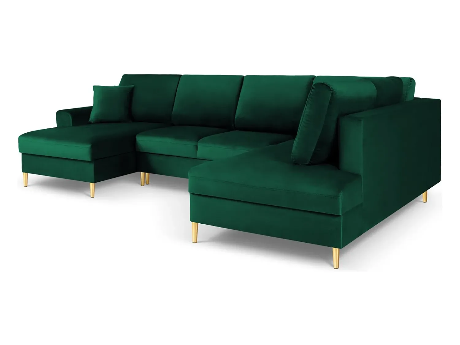 Cosmopolitan Design - Sofá panorâmico convertível em linha reta com caixa de arrumação "Kyoto" 7 lugares em veludo verde garrafa - 313x194x88cm^ Sofá