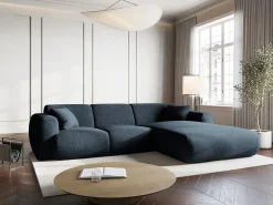 Sofá*Cosmopolitan Design - Sofá de canto direito "Nolio" 4 lugares em tecido chenille azul real - 260x170x72cm Azul escuro
