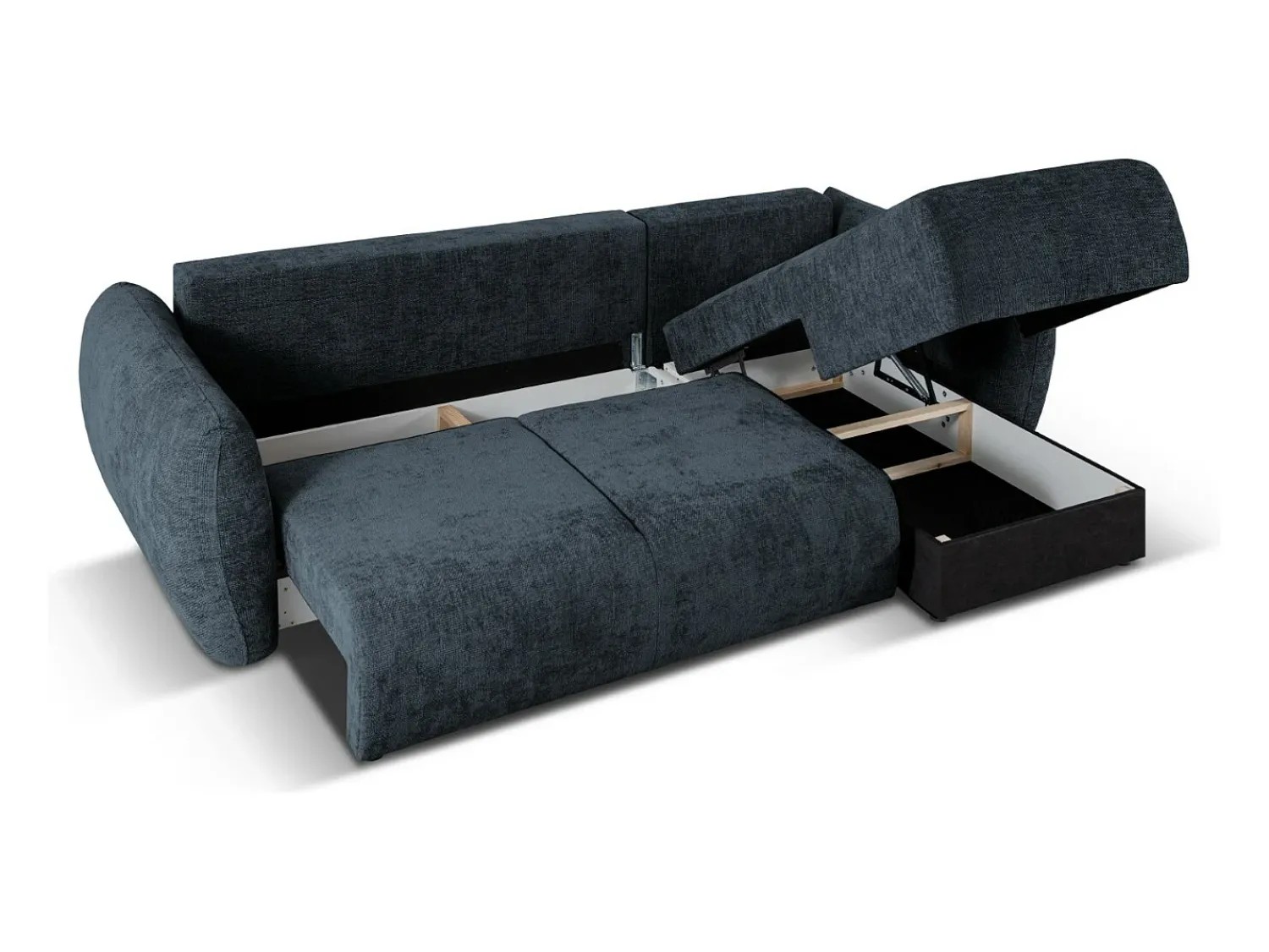Cosmopolitan Design - Sofá convertível de canto direito com caixa de arrumação "Matera" 4 lugares em tecido chenille azul real - 253x173x86cm^ Sofá