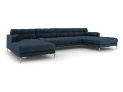Sofá*Cosmopolitan Design - Sofá panorâmico "Bali" 7 lugares em tecido estrutural - 383x185x75cm Azul