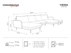 Best Cosmopolitan Design - Sofá panorâmico "Vienna" 6 lugares em veludo claro - 350x170x95cm Bege