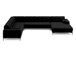 Clearance Cosmopolitan Design - Sofá de canto panorâmico à esquerda "Bali" 7 lugares em tecido estrutural - 327x256x75cm Preto