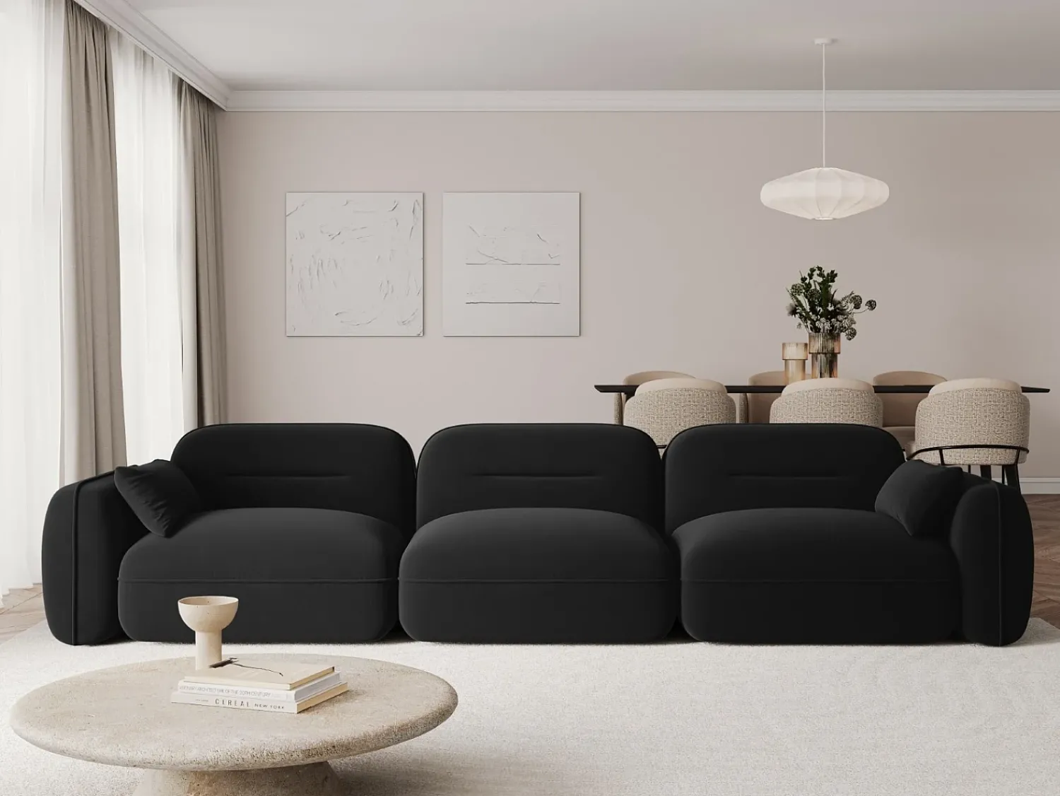 Cosmopolitan Design - Sofá modular "Sydney" 4 lugares em veludo - 320x90x70cm Preto