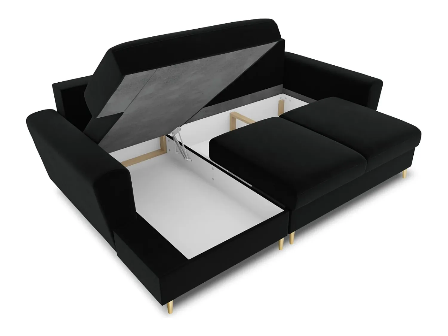 Sofá*Cosmopolitan Design - Sofá convertível de canto esquerdo com caixa de arrumação "Kyoto" 4 lugares em veludo - 241x145x88cm Preto
